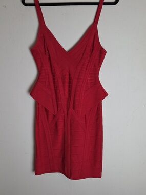 Herve Leger Red Bandage Dress with Peplum Detail